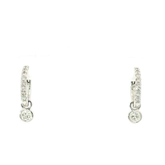 White Gold Diamond Huggie Drop Earrings