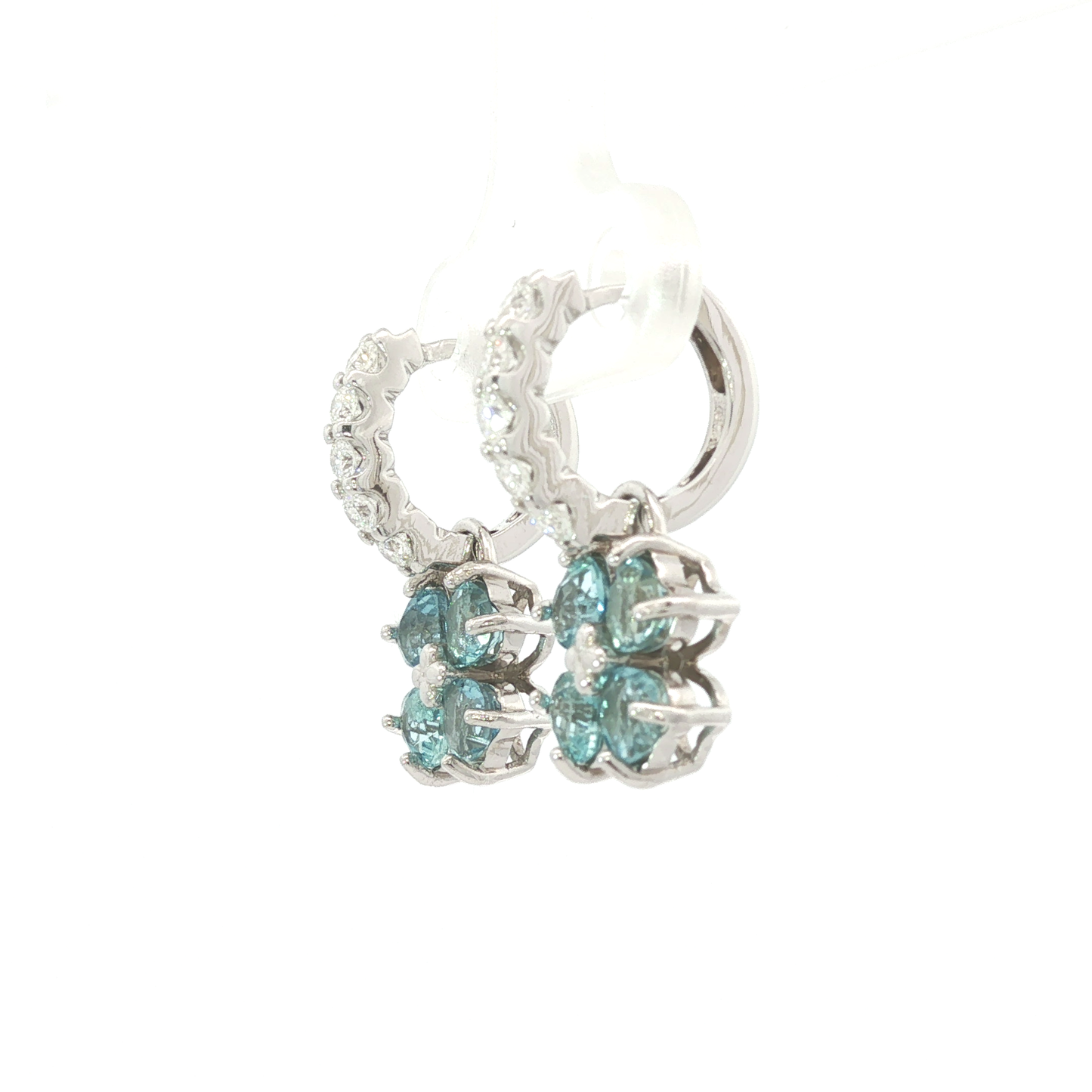 Aquamarine Heart Clover Drop Earrings in White Gold
