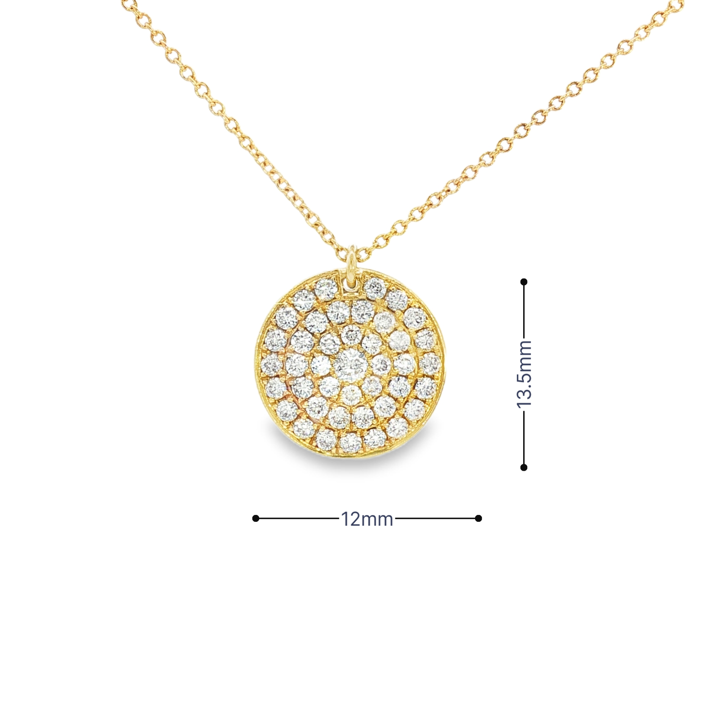 Yellow Gold Diamond Pave Disc Pendant Necklace