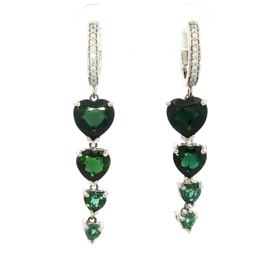 White Gold Graduated Heart shaped Tourmaline Drop Earrings