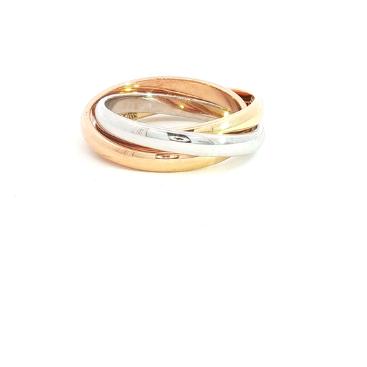 Tri-Color Interlocking Rolling Band Ring in Gold