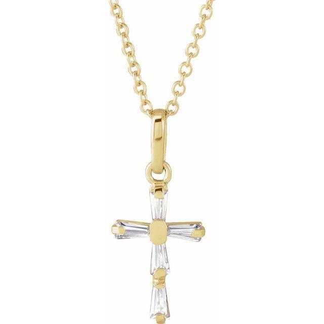 14K Yellow Imitation White Cubic Zirconia Cross Youth 15" Necklace