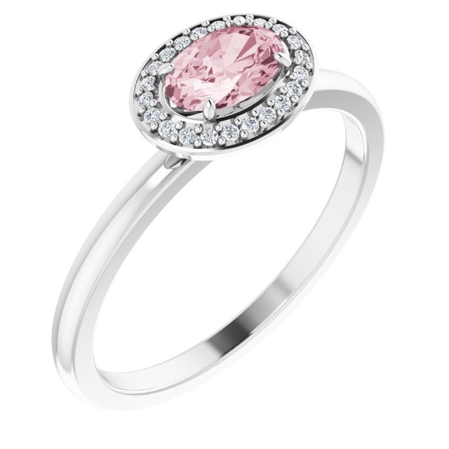 14K White 6x4 mm Natural Morganite & .04 CTW Natural Diamond Halo-Style Ring