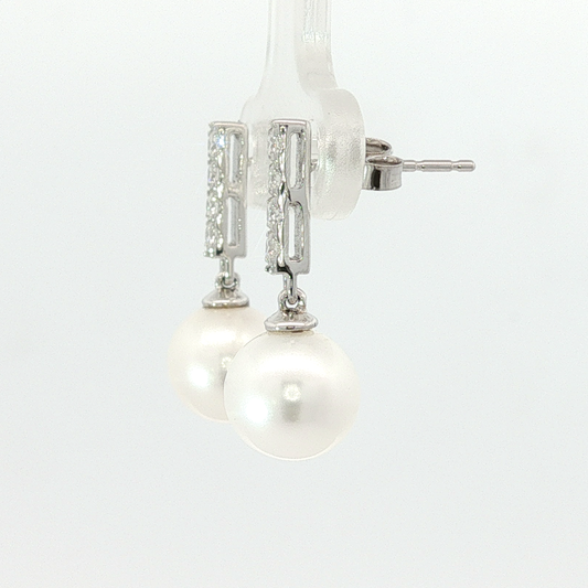 White Gold Pearl Drop Earrings with Accent Stones
