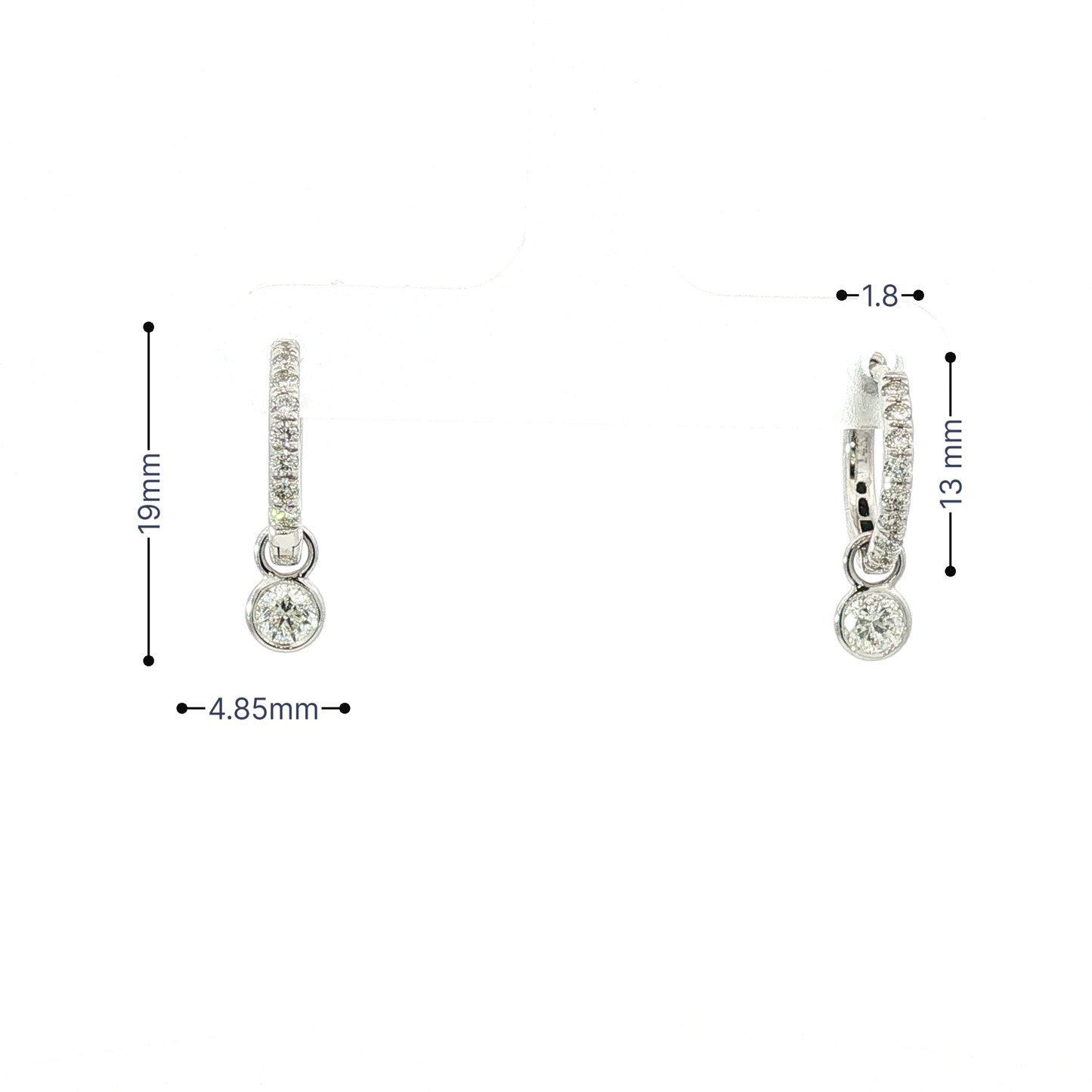 White Gold Diamond Huggie Drop Earrings