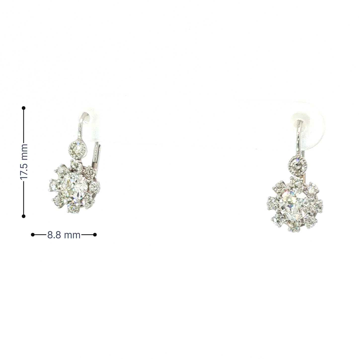 Diamond Floral Halo Drop Earrings in White Gold