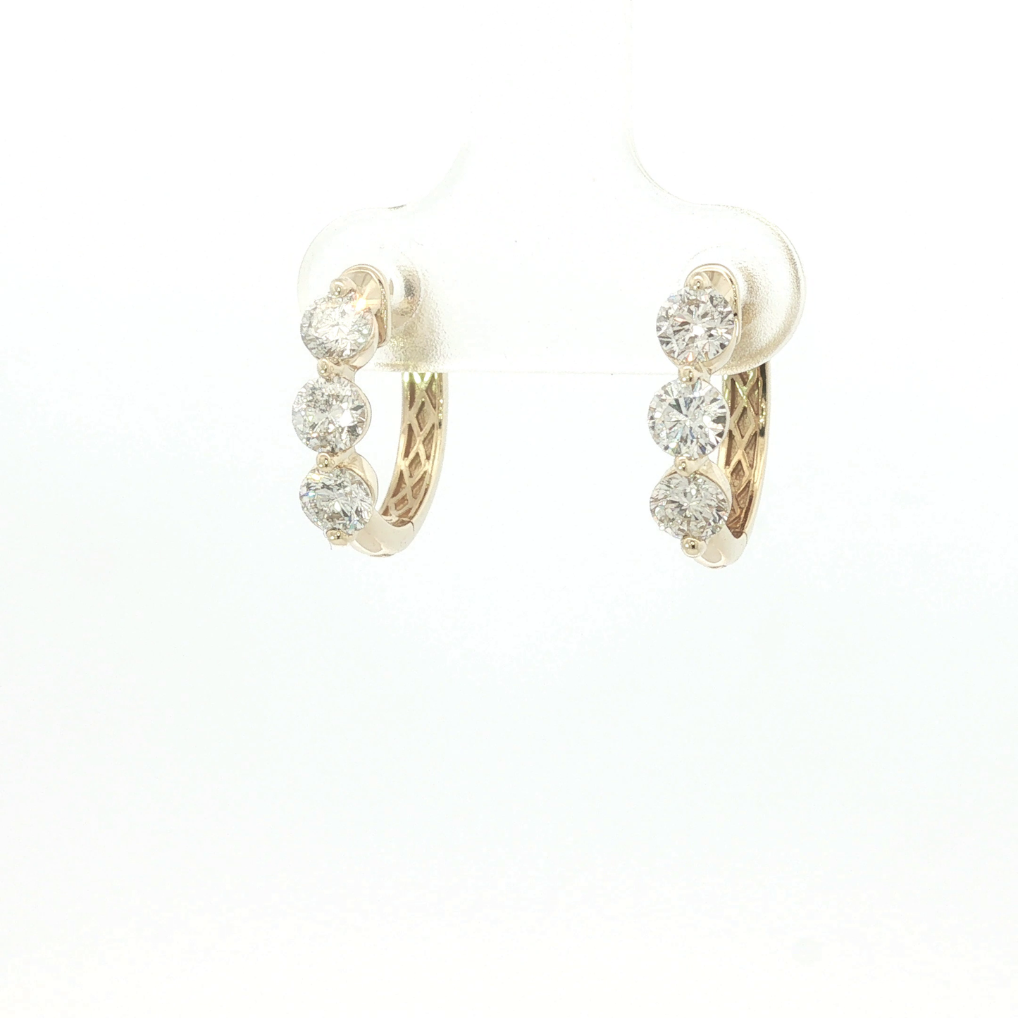 Three-Stone Diamond Hoop Earrings in Yellow Gold