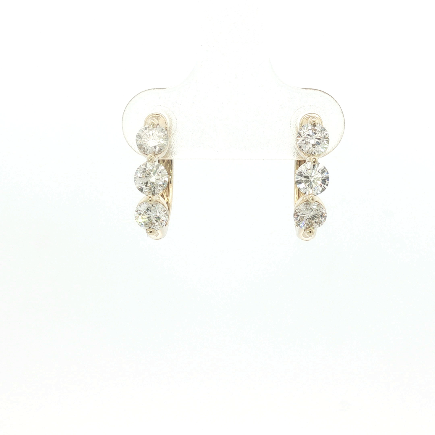 Three-Stone Diamond Hoop Earrings in Yellow Gold