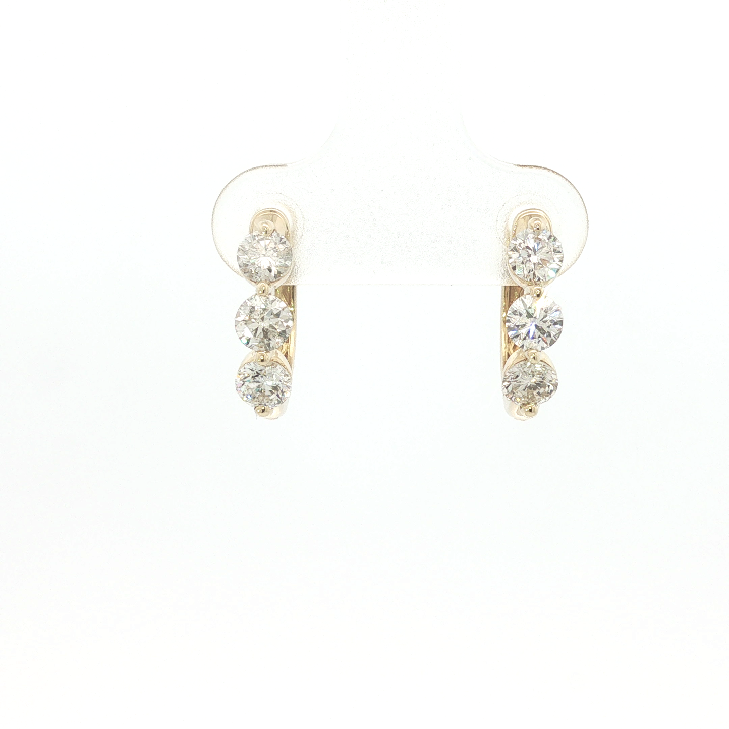 Three-Stone Diamond Hoop Earrings in Yellow Gold