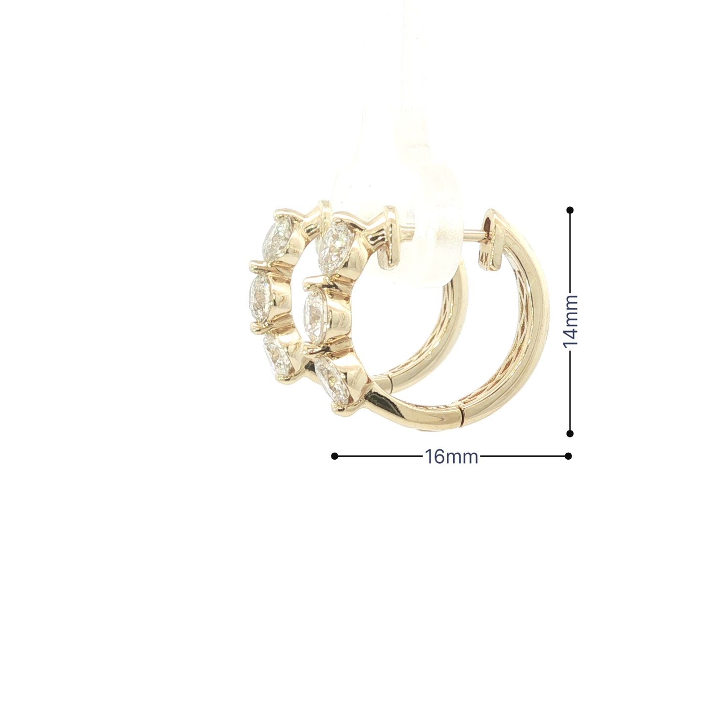 Three-Stone Diamond Hoop Earrings in Yellow Gold
