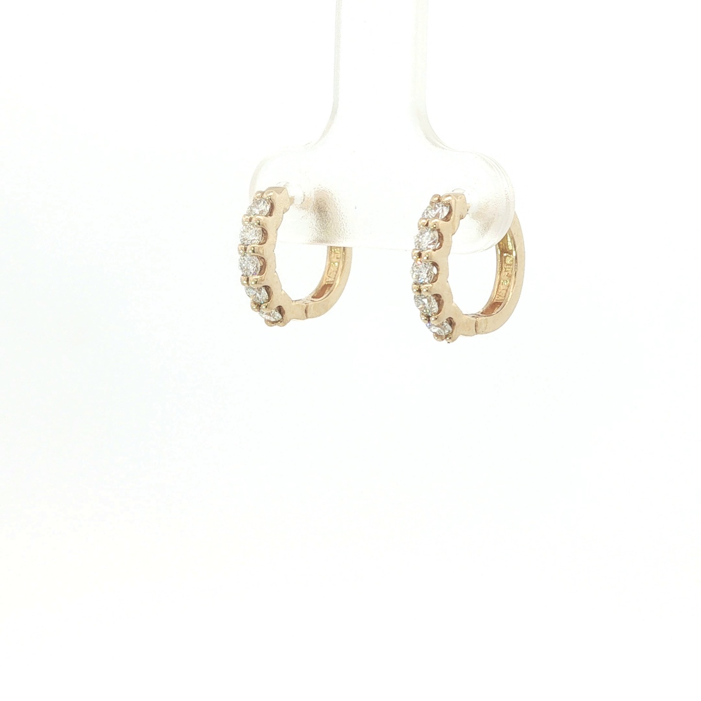 Diamond Lined petite huggy Hoop Earrings in Yellow Gold
