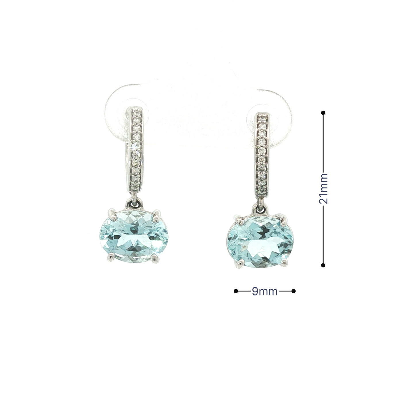 Oval Aquamarine Diamond Accent Drop Earrings in White Gold
