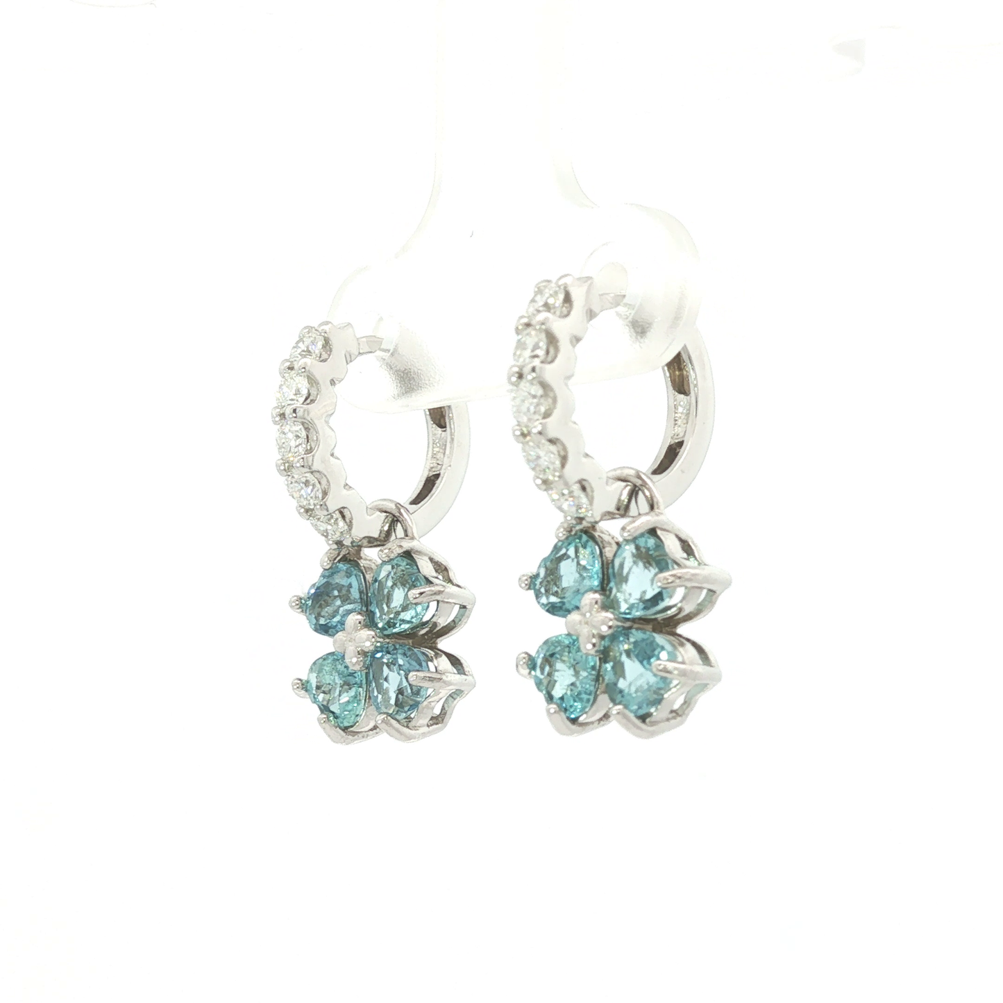 Aquamarine Heart Clover Drop Earrings in White Gold