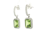 Emerald-Cut Peridot Halo Drop Earrings in Platinum