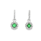 Round Emerald Halo Drop Earrings in White Gold