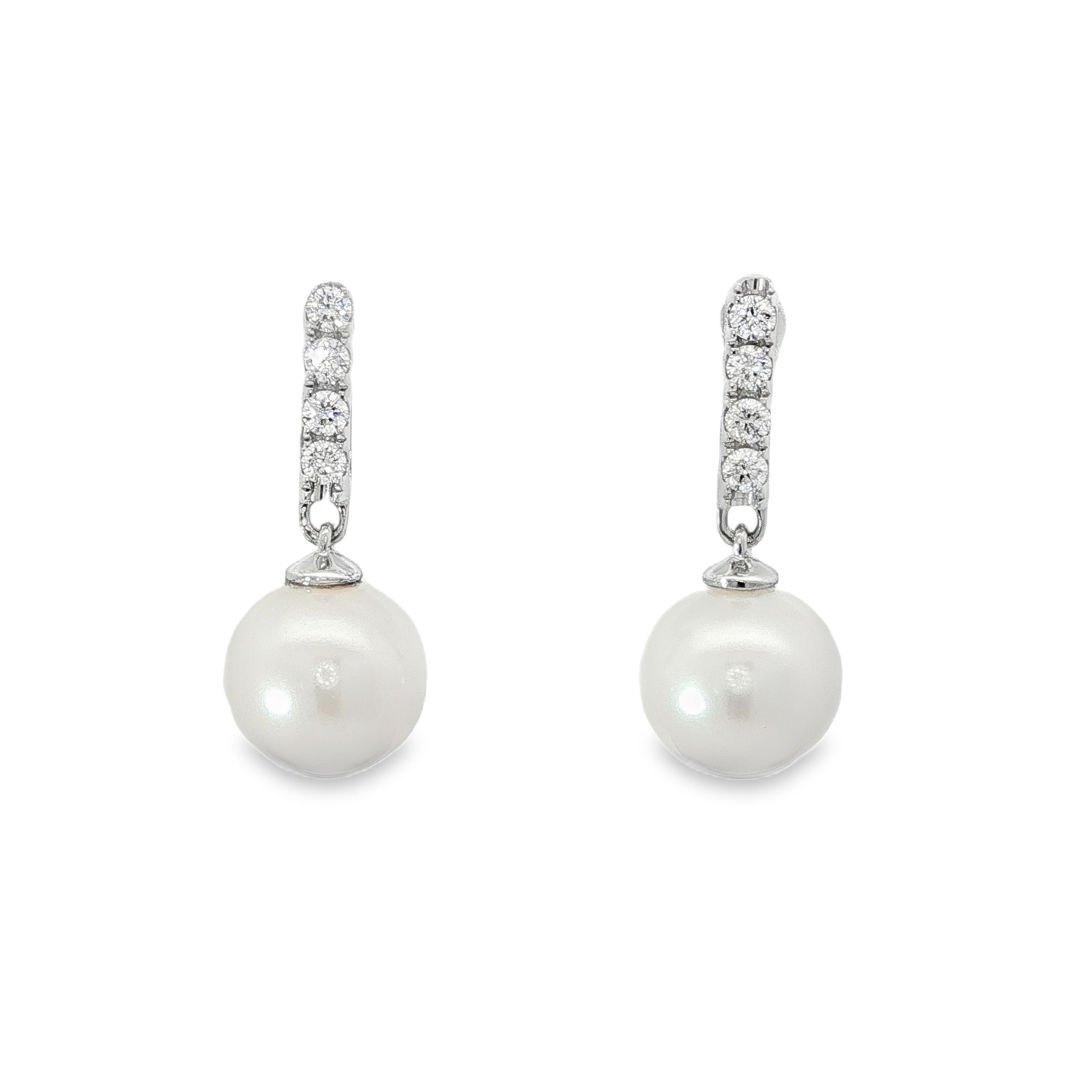 White Gold Pearl Drop Earrings with Accent Stones