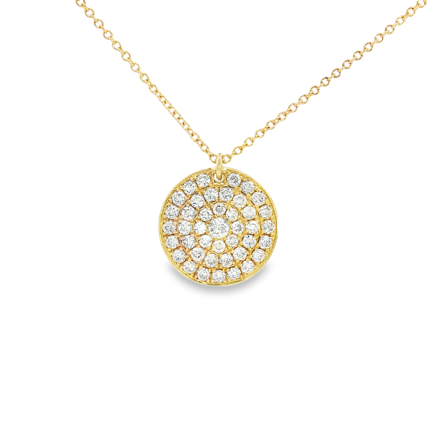 Yellow Gold Diamond Pave Disc Pendant Necklace