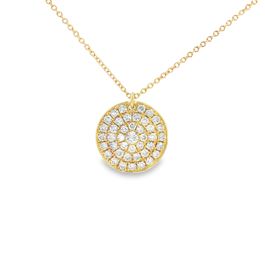 Yellow Gold Diamond Pave Disc Pendant Necklace
