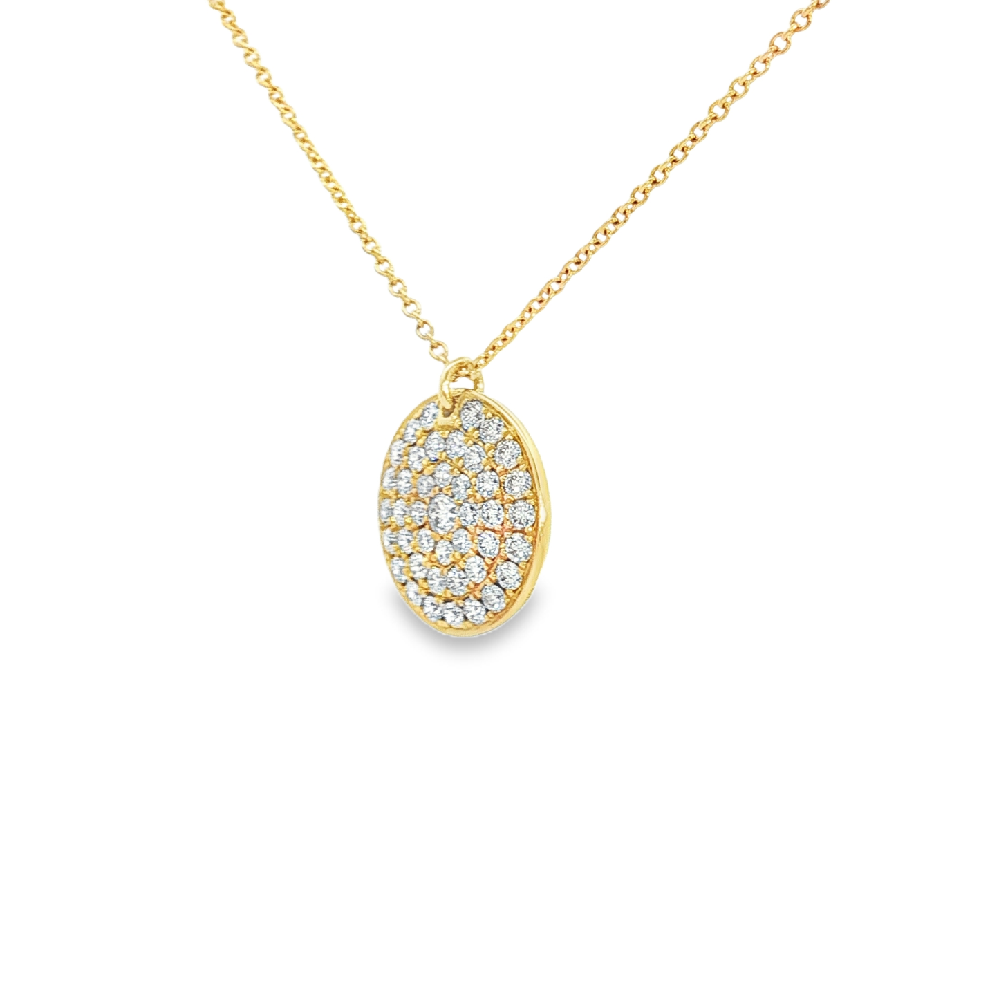 Yellow Gold Diamond Pave Disc Pendant Necklace