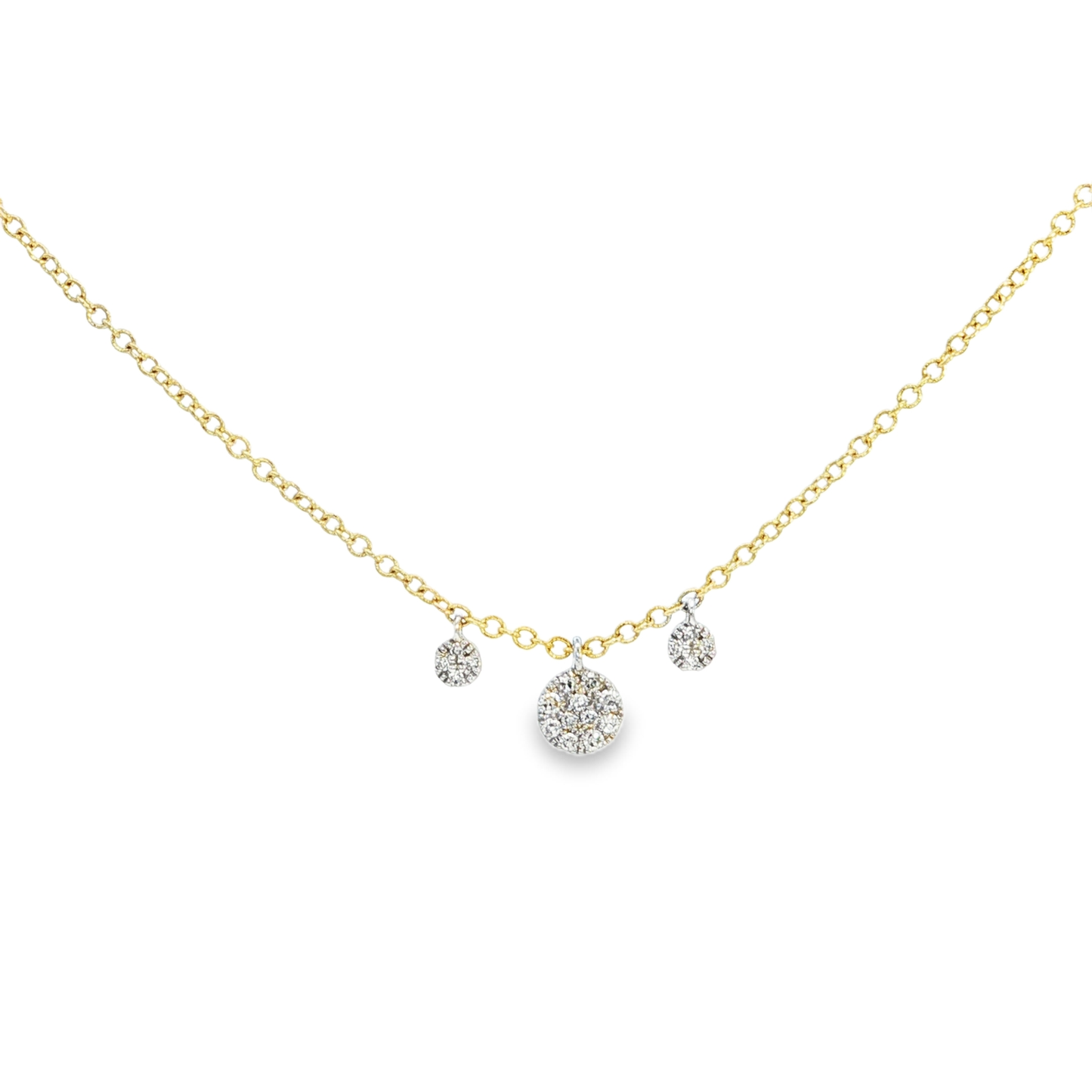 Yellow Gold Diamond Pavé Disc Charm Necklace