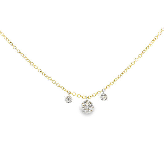 Yellow Gold Diamond Pavé Disc Charm Necklace