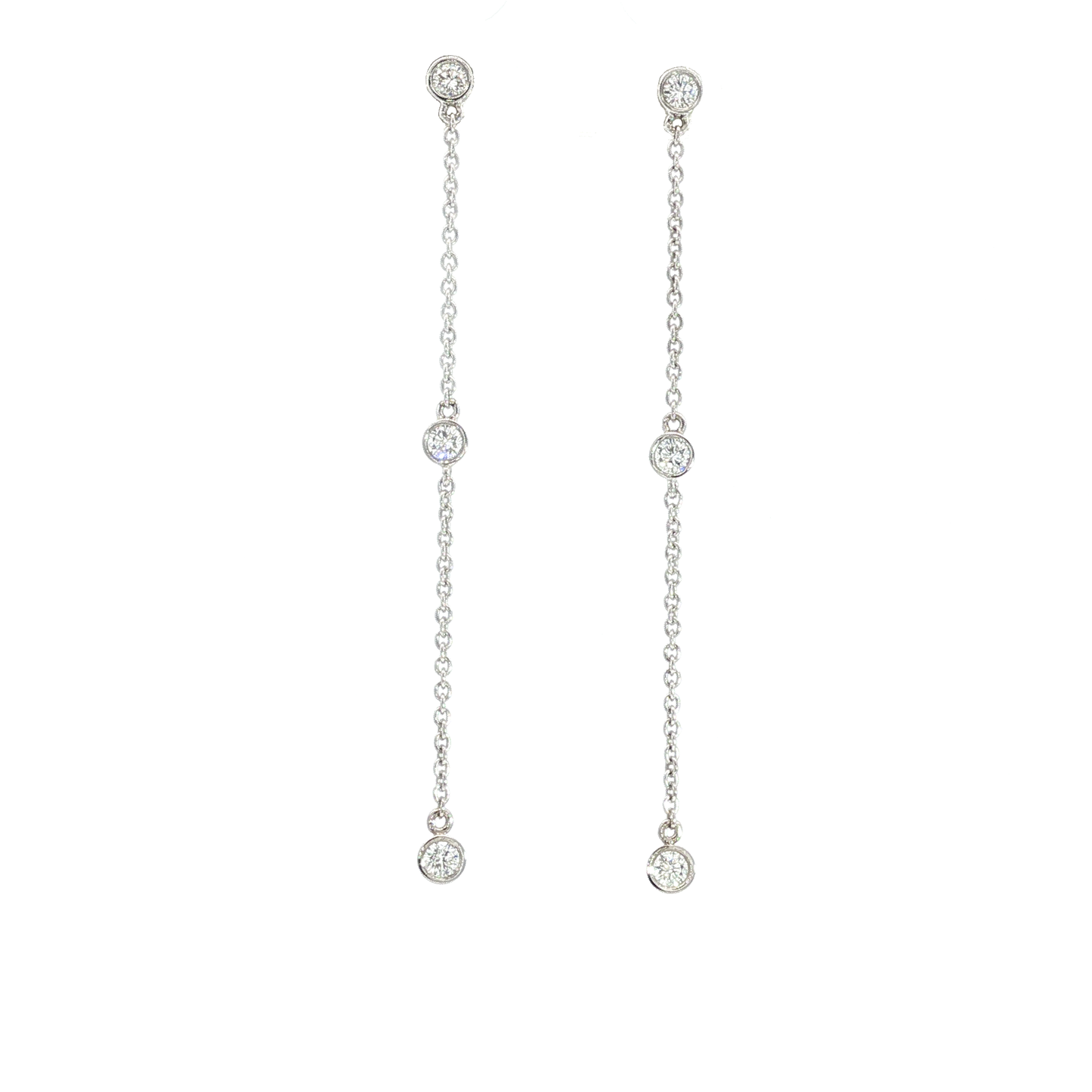 White Gold Bezel-Set Diamond Dangle Chain Earrings