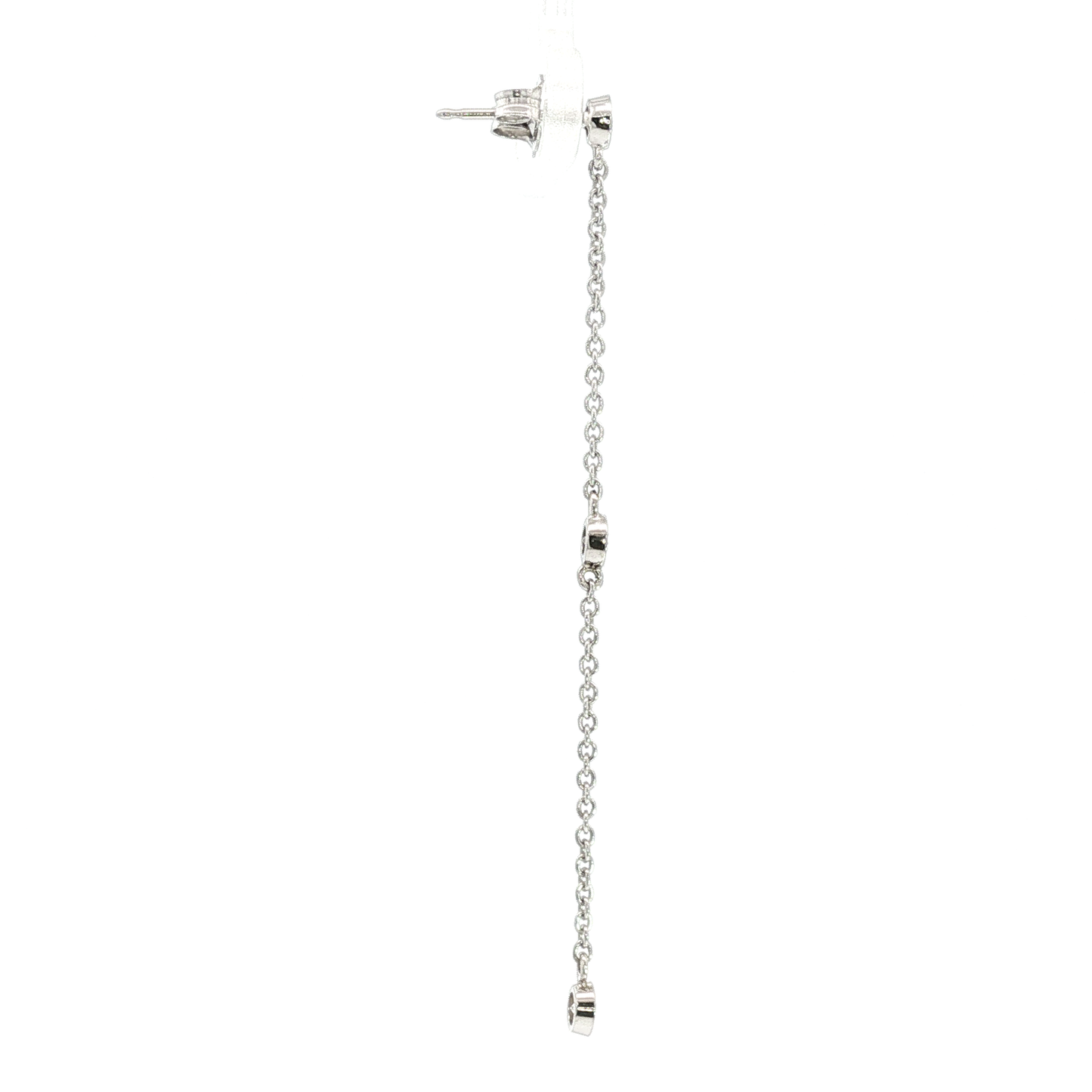 White Gold Bezel-Set Diamond Dangle Chain Earrings