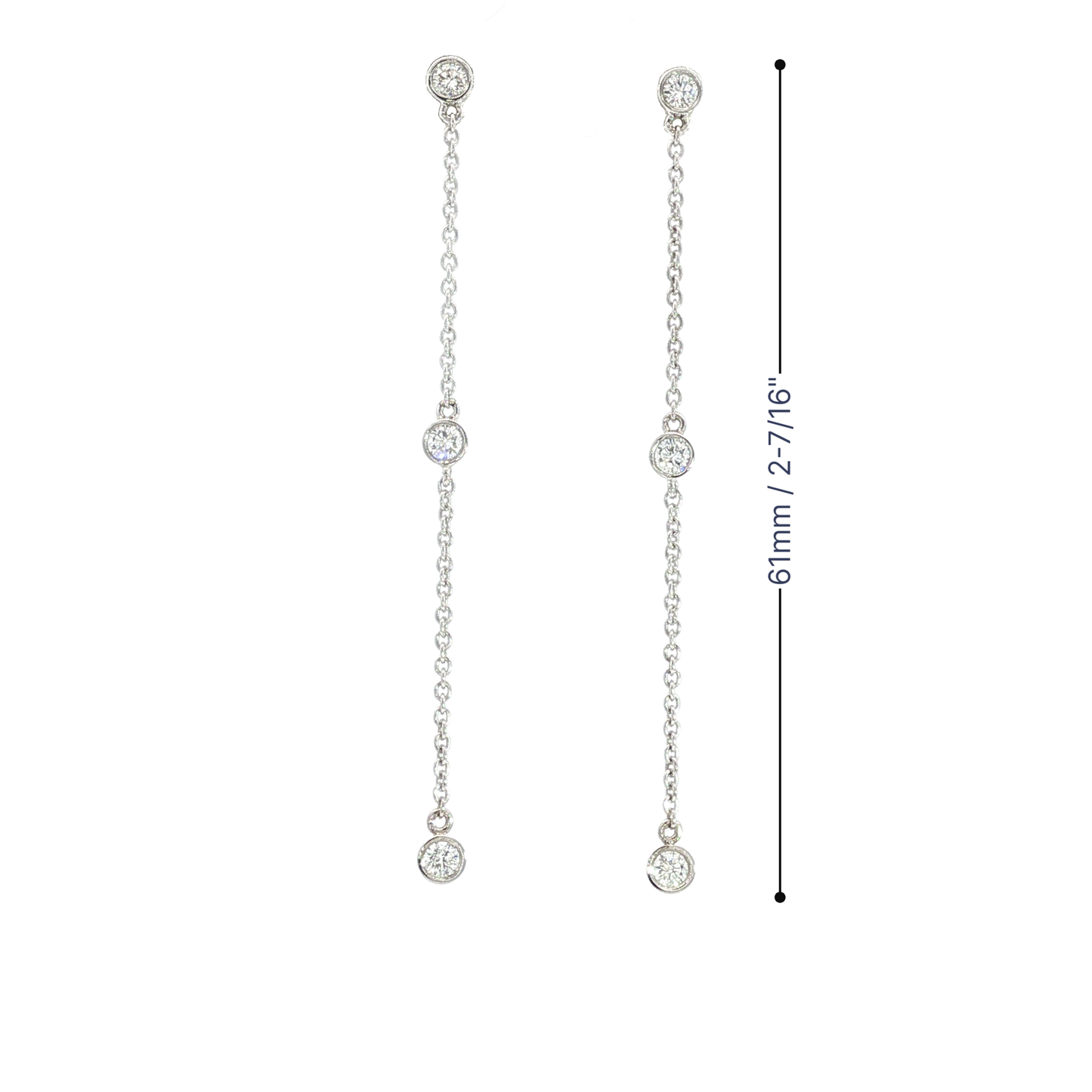 White Gold Bezel-Set Diamond Dangle Chain Earrings