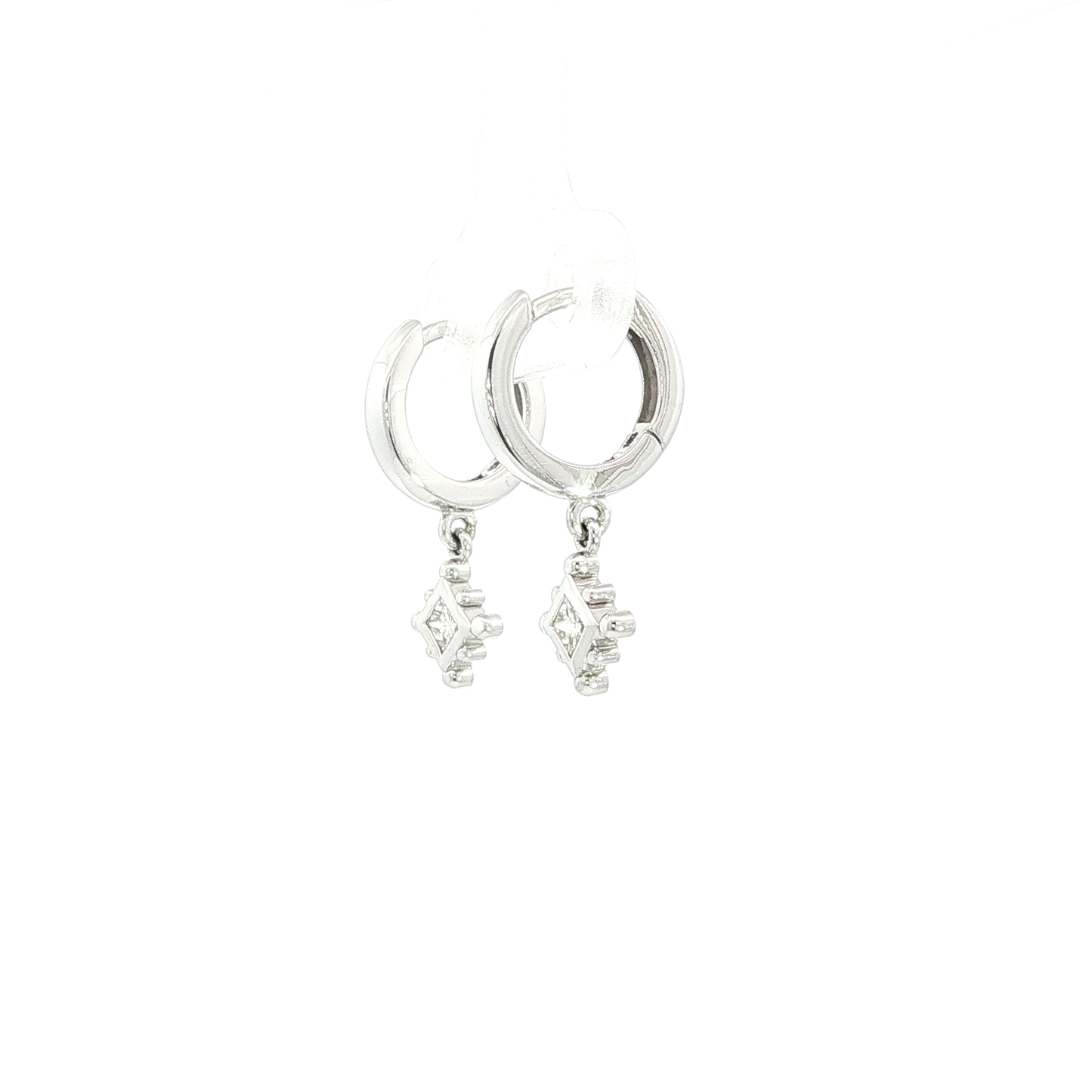 Diamond Kite Dangle Hoop Earrings in White Gold