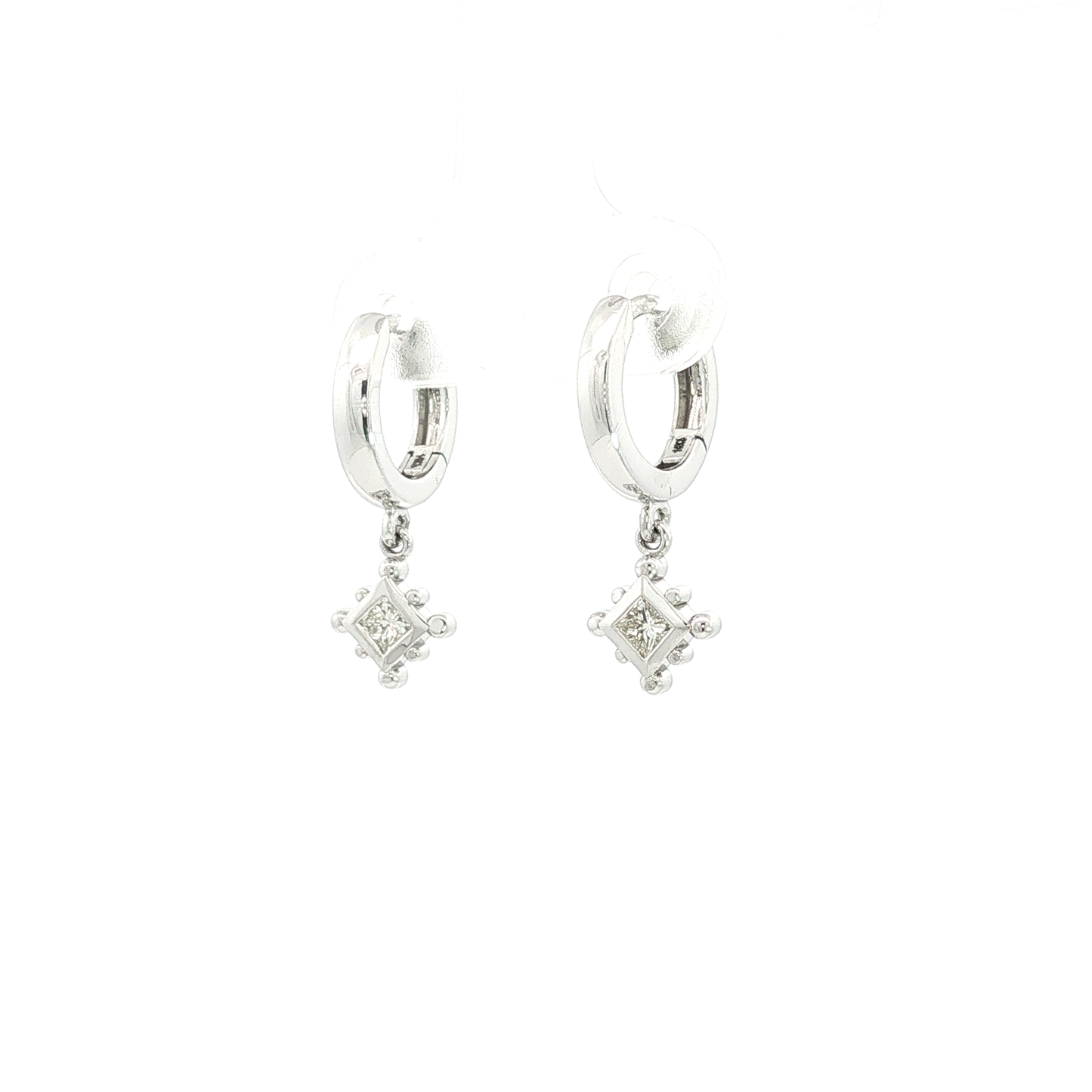 Diamond Kite Dangle Hoop Earrings in White Gold