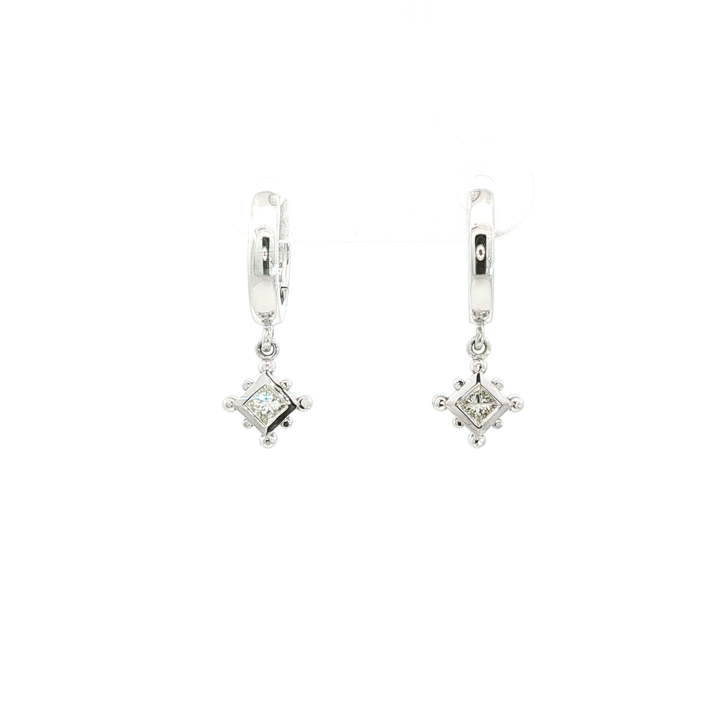 Diamond Kite Dangle Hoop Earrings in White Gold