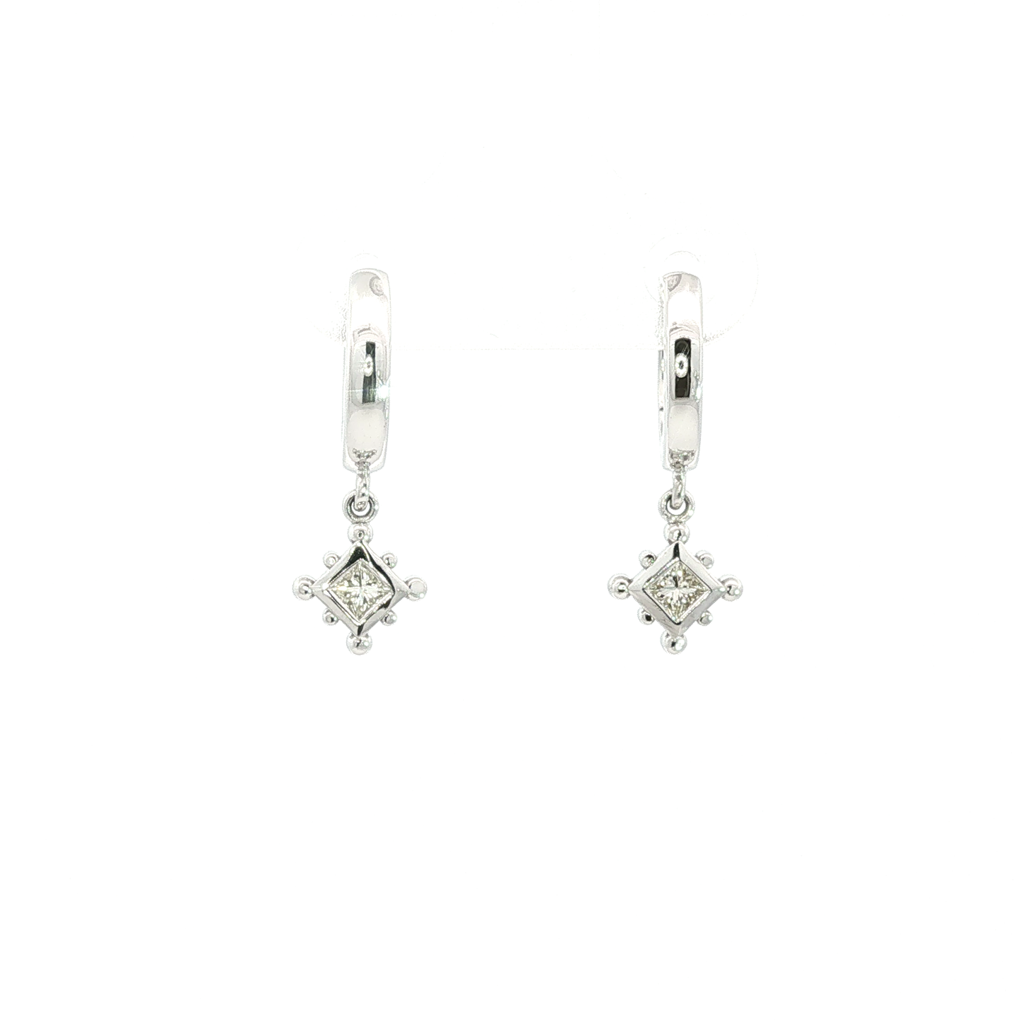 Diamond Kite Dangle Hoop Earrings in White Gold