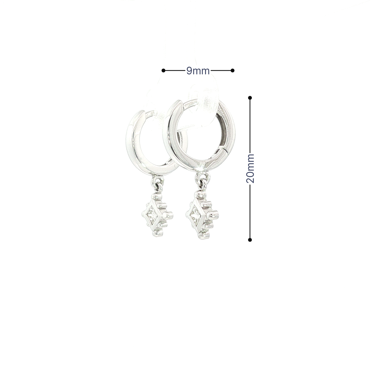 Diamond Kite Dangle Hoop Earrings in White Gold