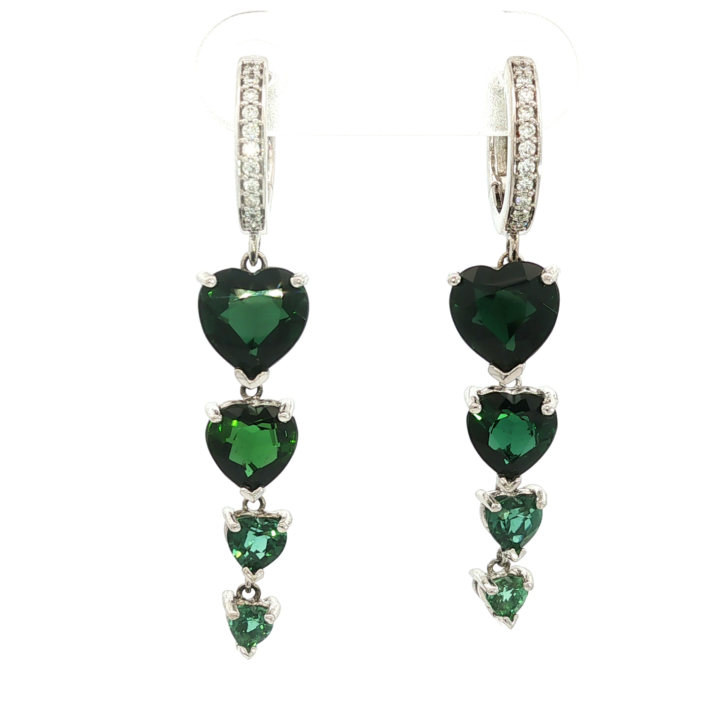 White Gold Graduated Heart shaped Tourmaline Drop Earrings