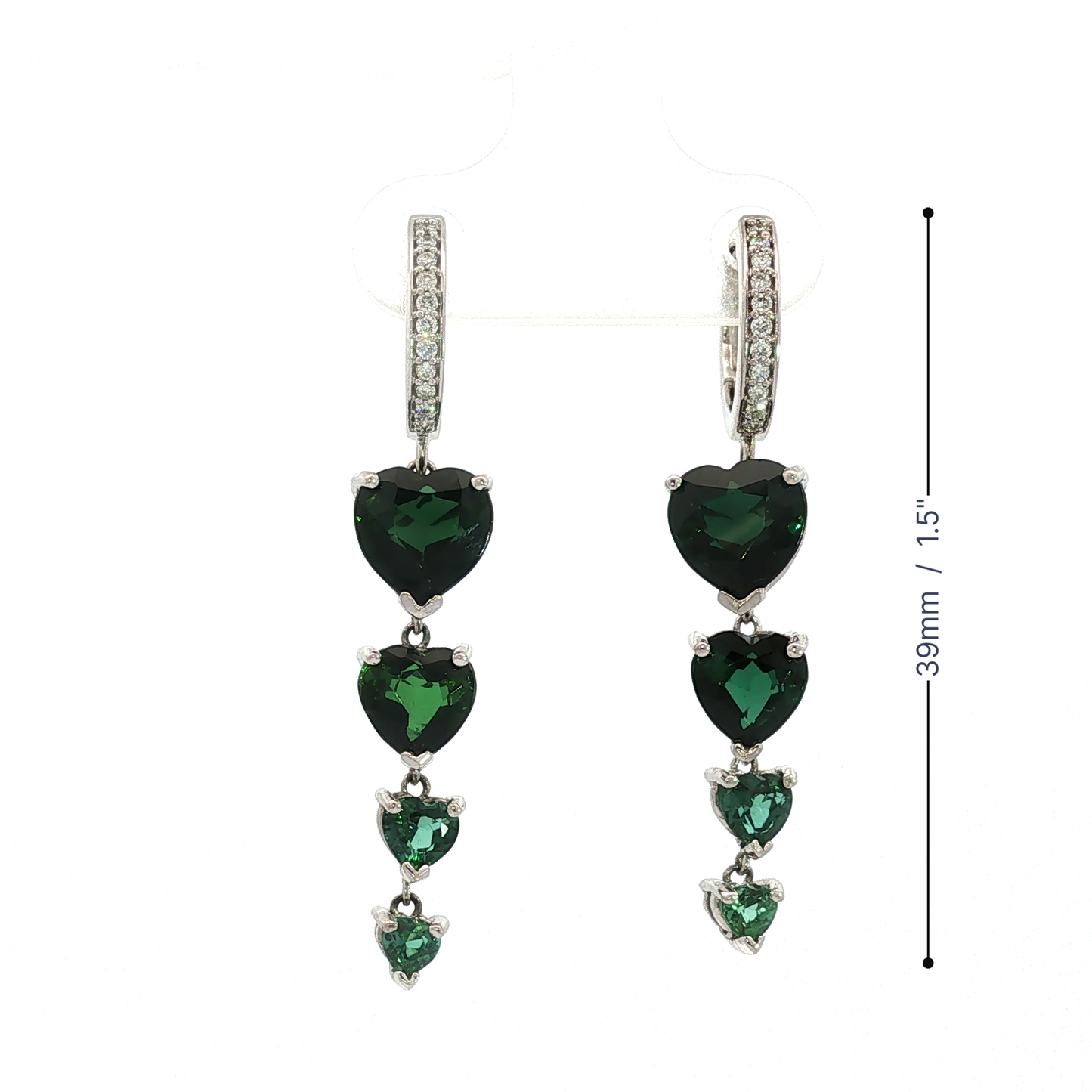 White Gold Graduated Heart shaped Tourmaline Drop Earrings