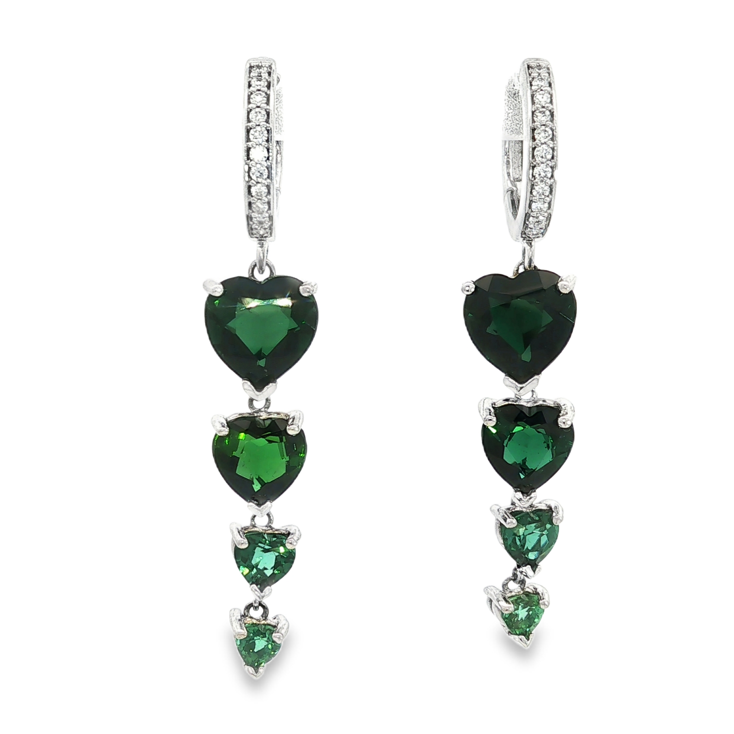 White Gold Graduated Heart shaped Tourmaline Drop Earrings
