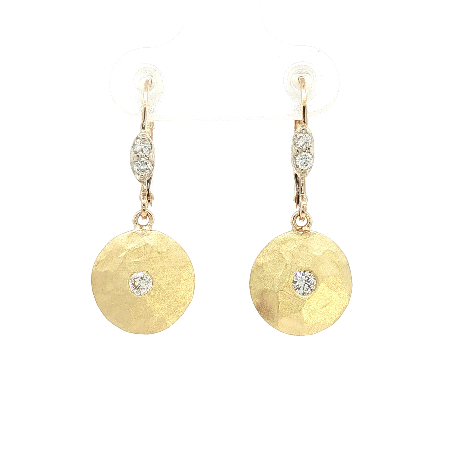 Hammered Yellow Gold Diamond Drop Earrings