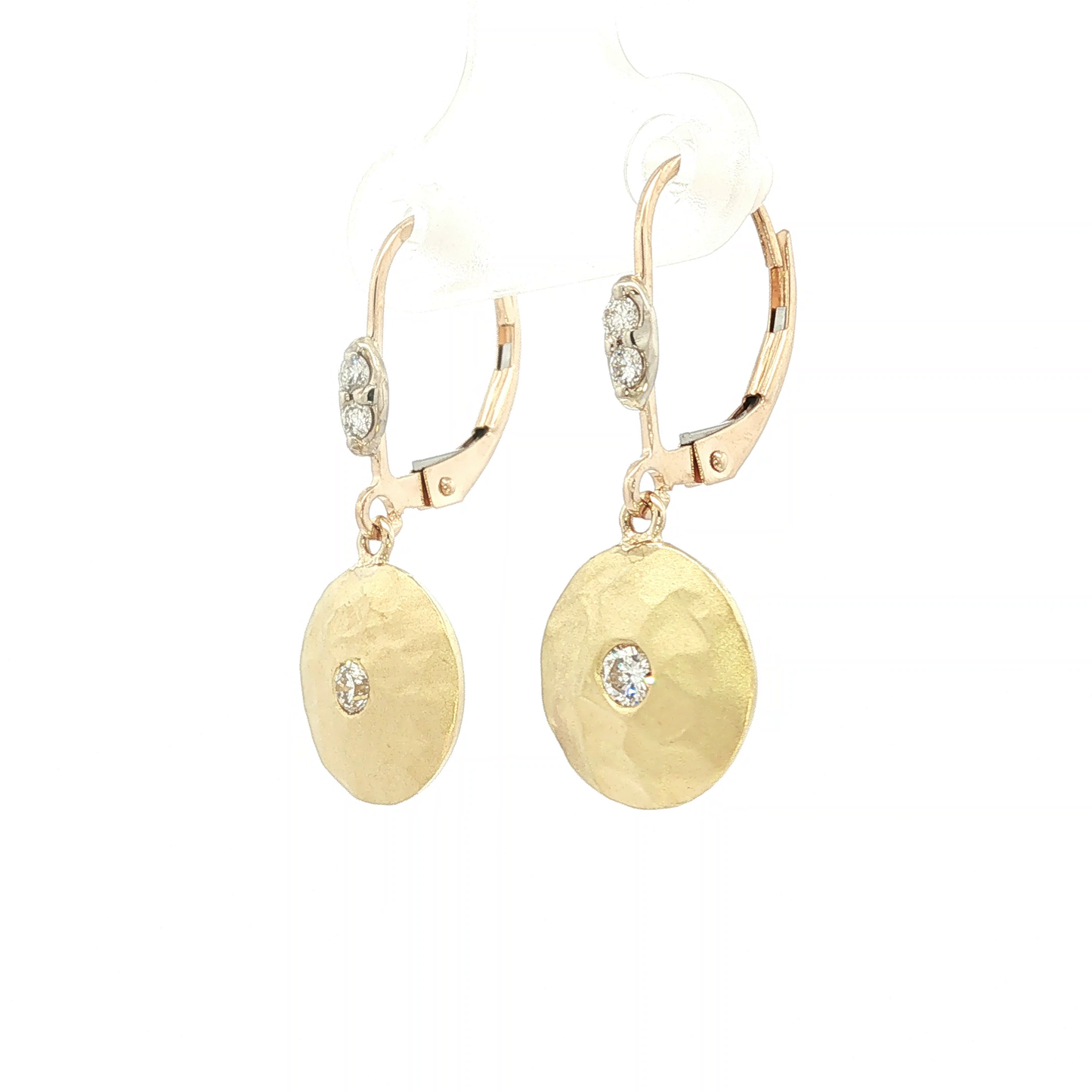 Hammered Yellow Gold Diamond Drop Earrings