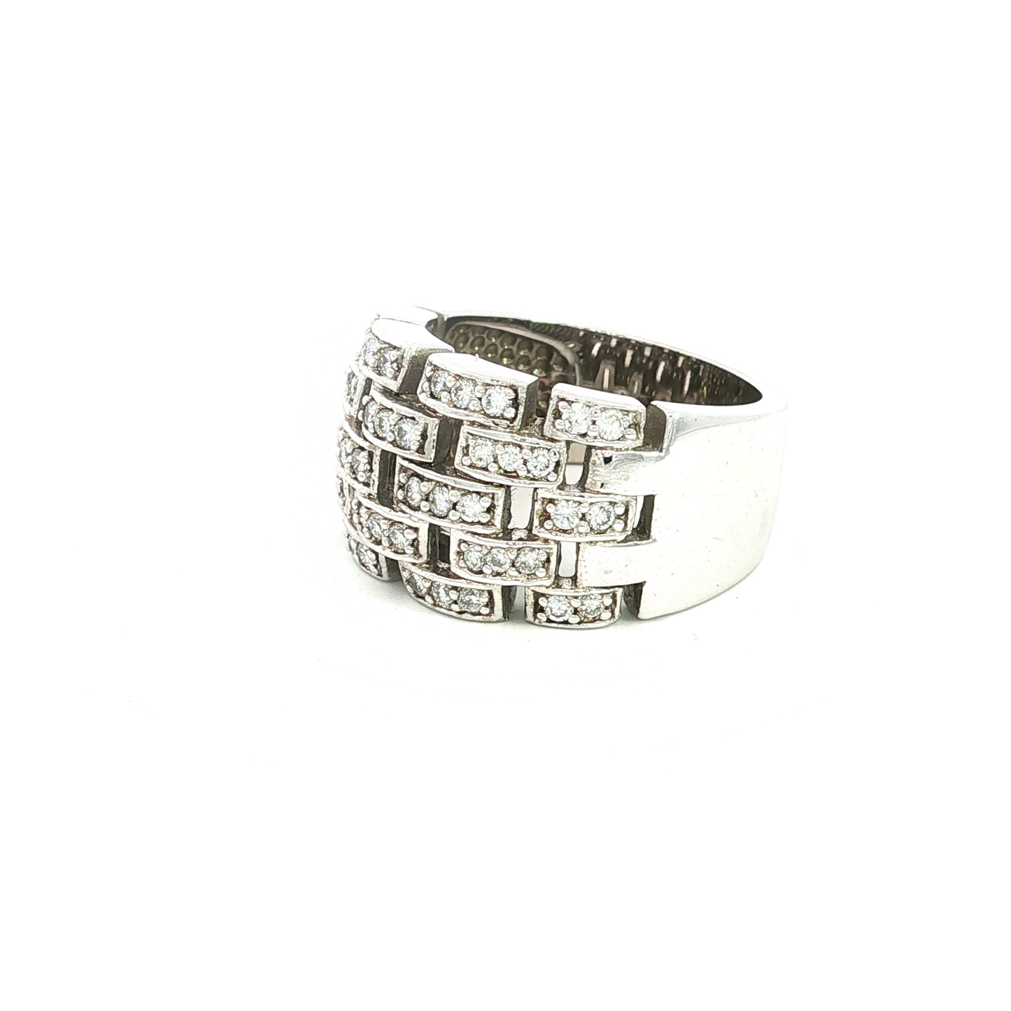 Diamond Brick Pattern Wide Band Ring in White Gold