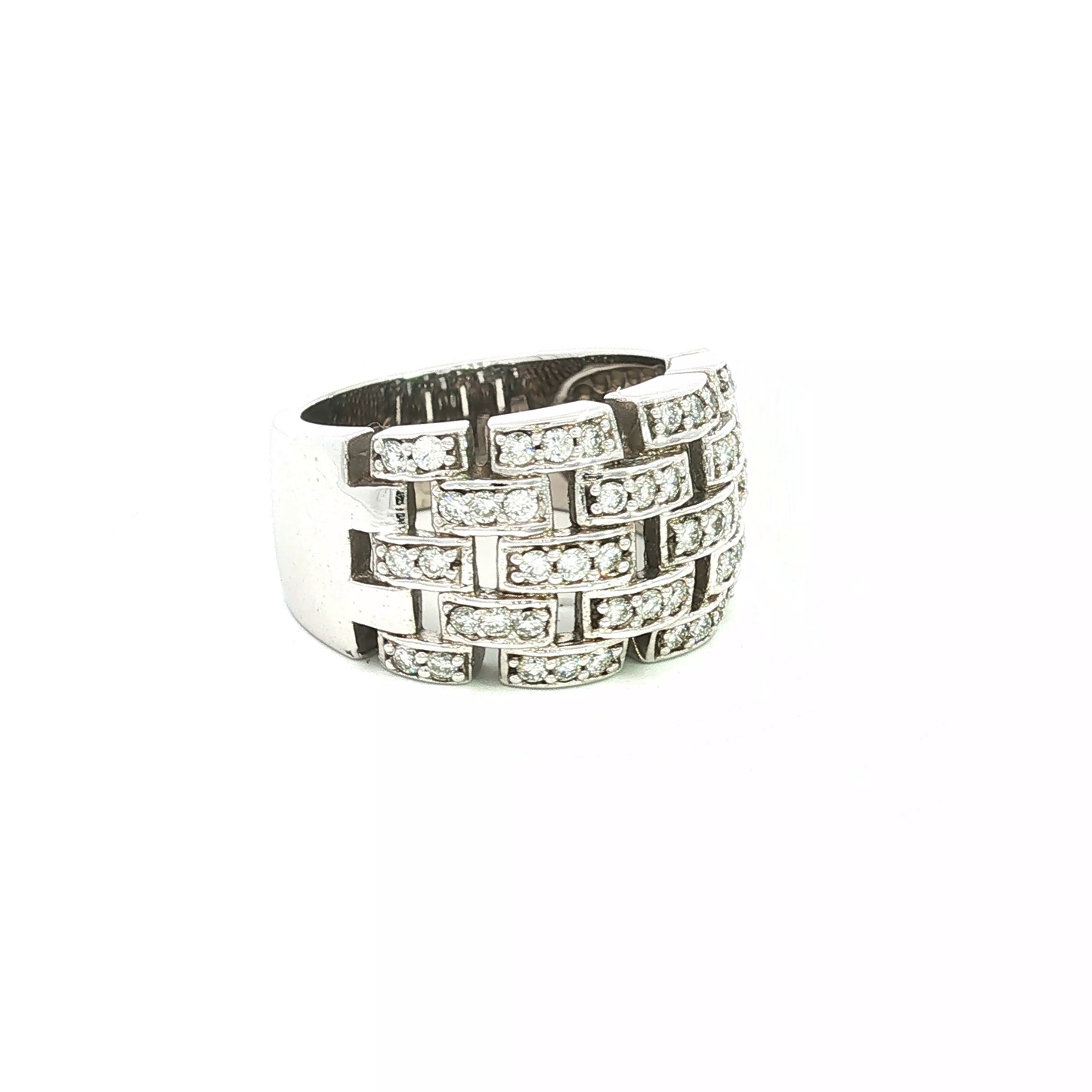 Diamond Brick Pattern Wide Band Ring in White Gold