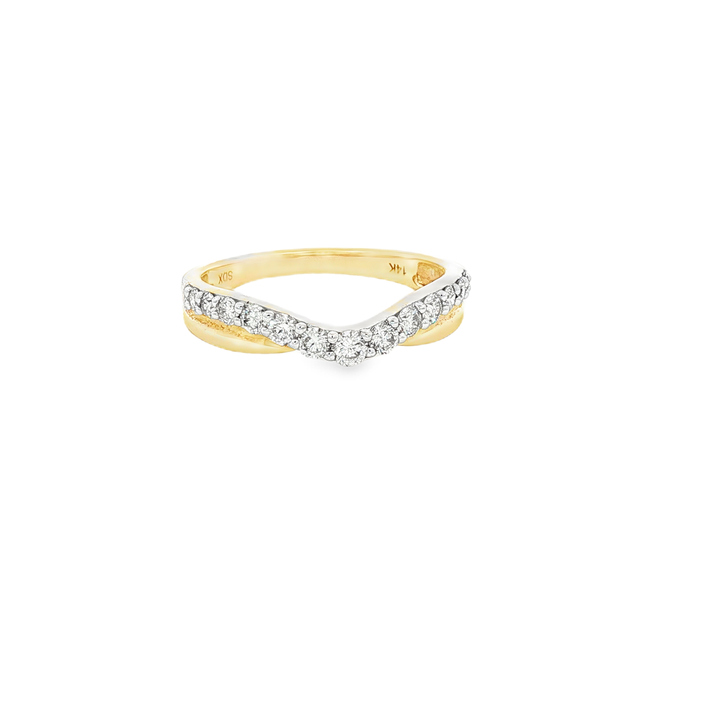 Curved Diamond Chevron Wedding Ring in Rose Gold