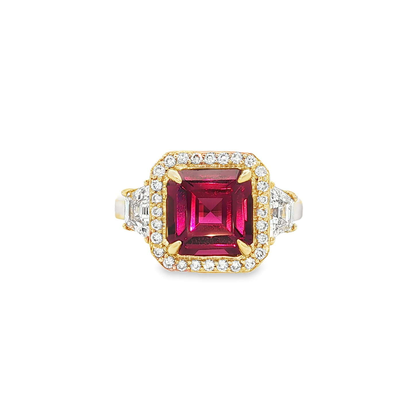 Yellow Gold Rhodalite Garnet Halo Cocktail Ring