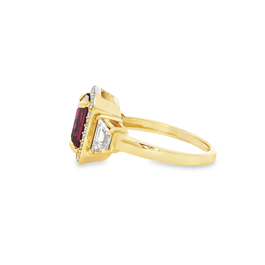 Yellow Gold Rhodalite Garnet Halo Cocktail Ring