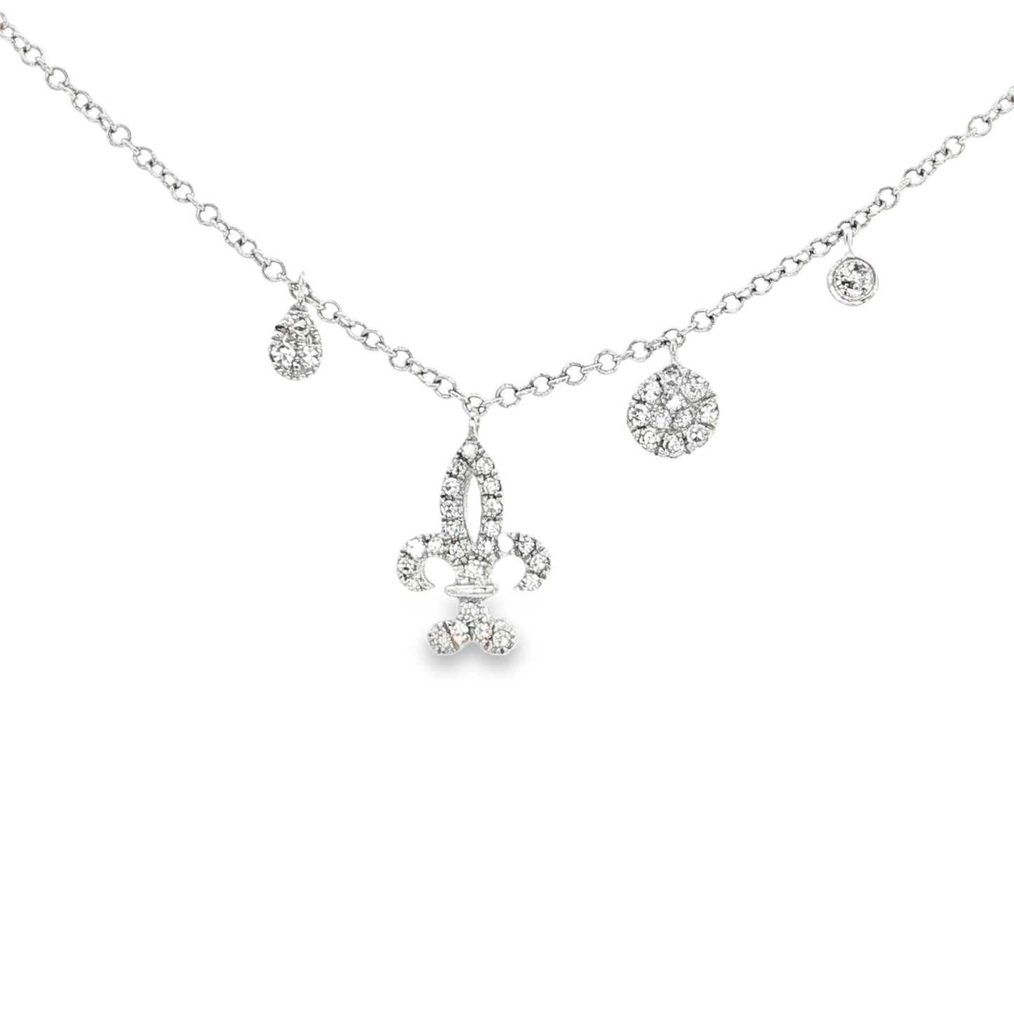 Diamond Fleur-de-Lis Charm Necklace in White Gold