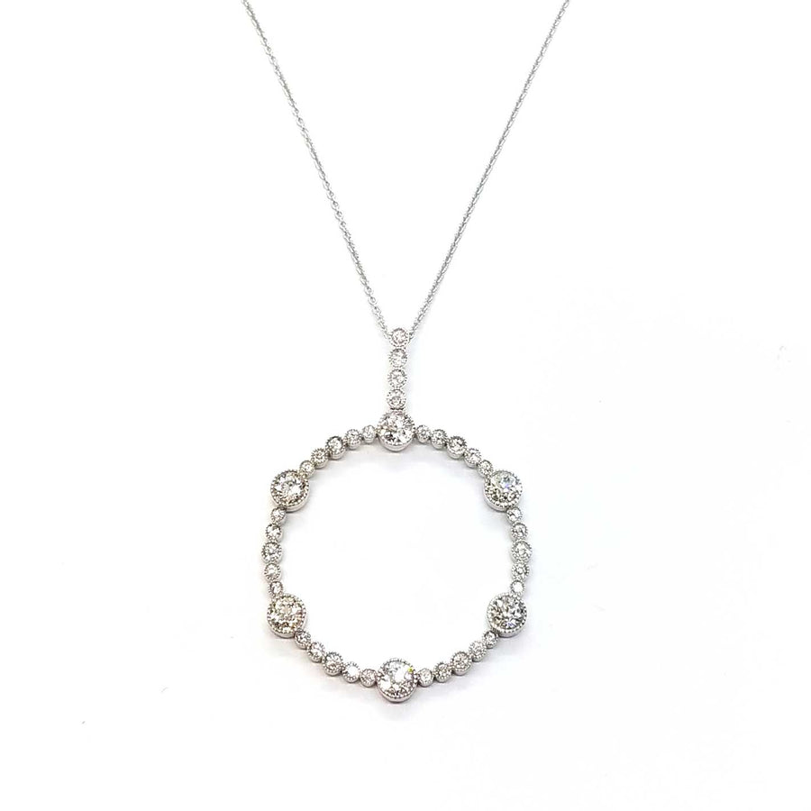 Diamond circle pendant with milgrain bezels