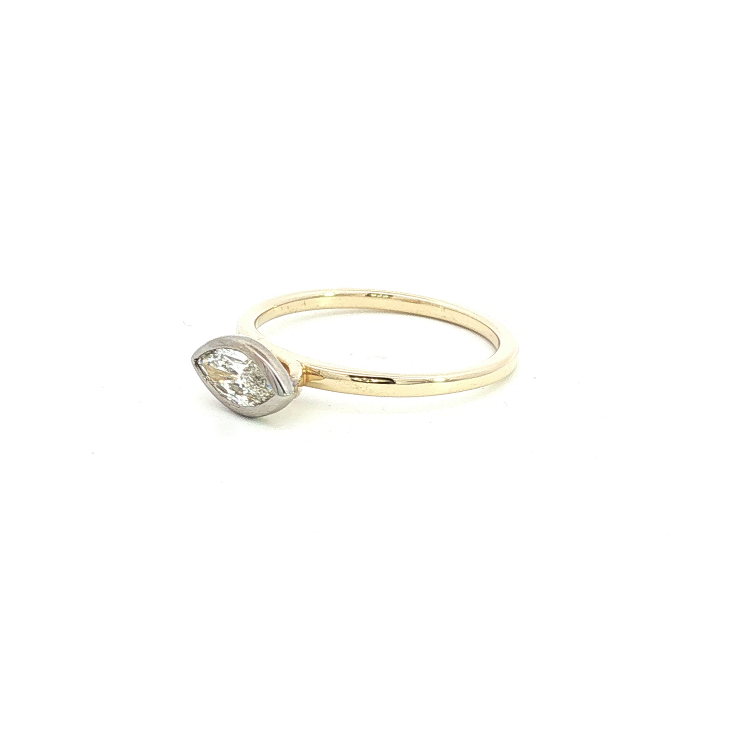 East-West Marquise Diamond Bezel Solitaire Ring in Yellow Gold