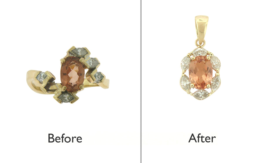 A client's heirloom piece, before and after restyling at Judith L. Ansteth Jewelers