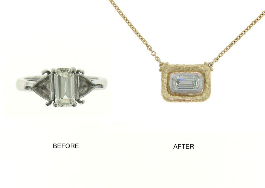 A client's heirloom piece, before and after restyling at Judith L. Ansteth Jewelers