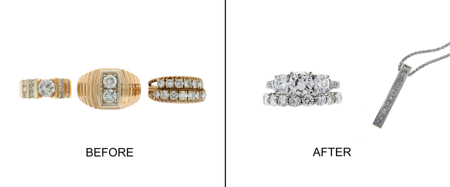 A client's heirloom piece, before and after restyling at Judith L. Ansteth Jewelers