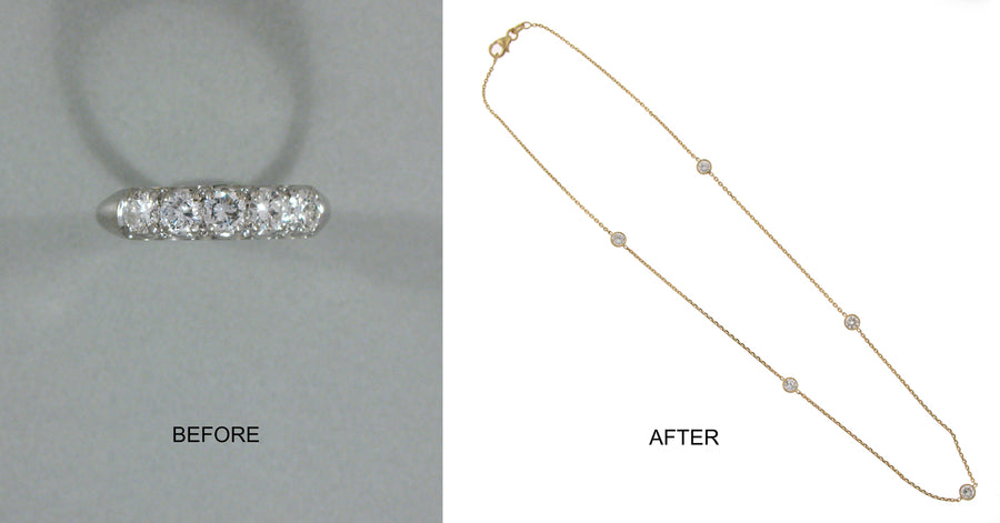 A client's heirloom piece, before and after restyling at Judith L. Ansteth Jewelers